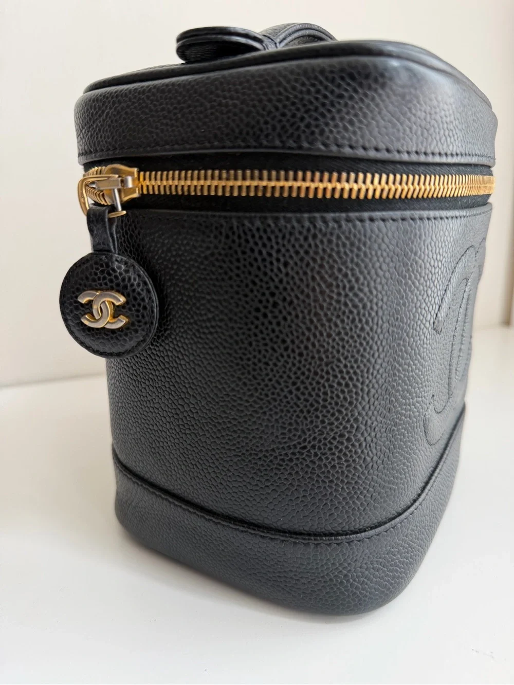 CHANEL Black Caviar Leather Vanity Case with Gold Hardware